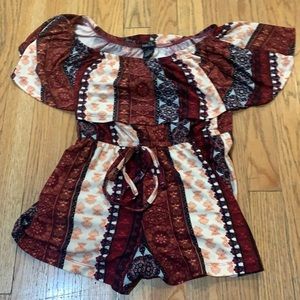 Multicolored Off the Shoulder Romper with built into tie front